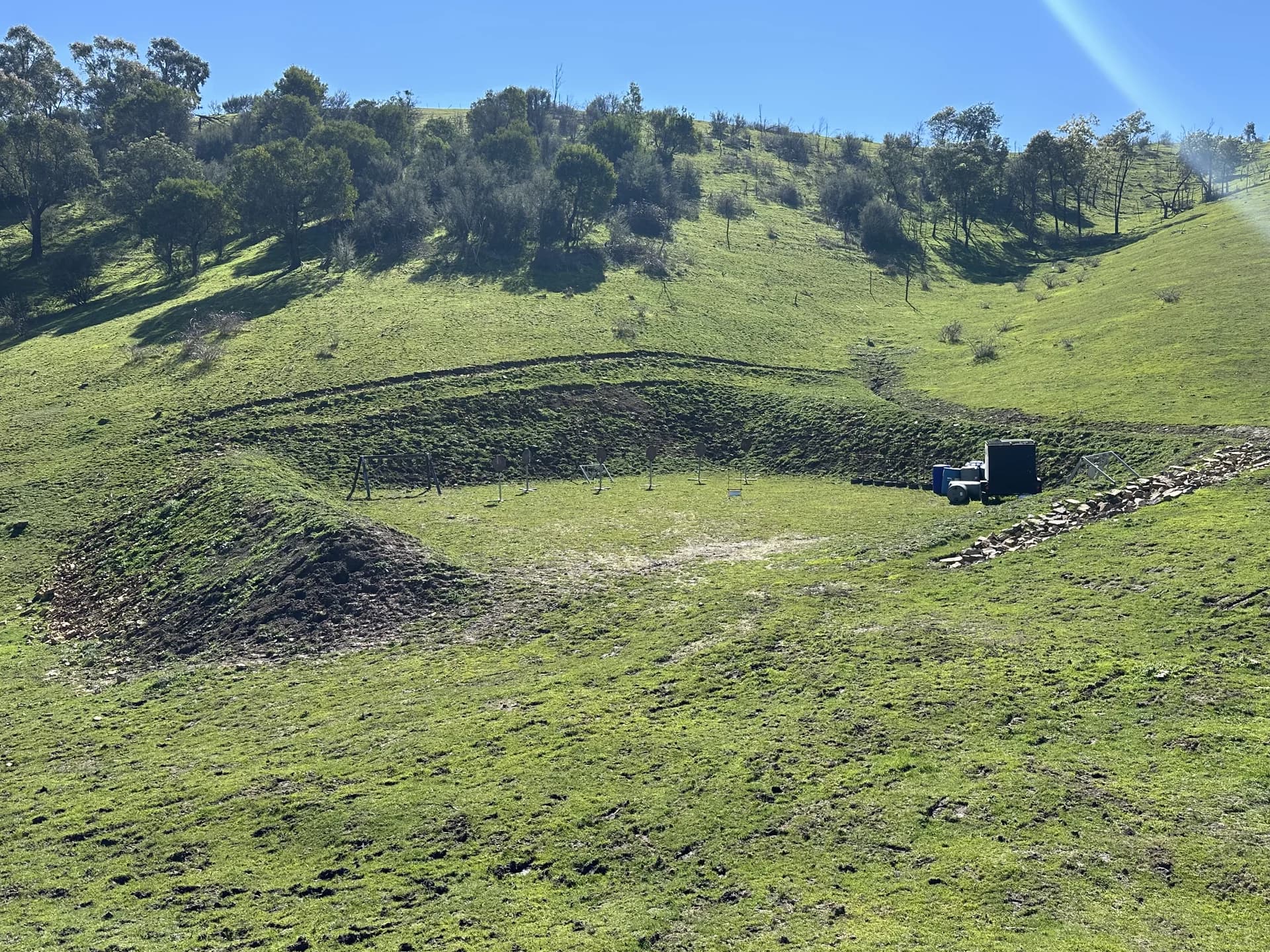 The green hillside and target area at Lorco’s dealer test range in Glenburn, Victoria.